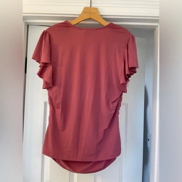 Grace Karin Mauve V-Neck Ruched Blouse - Picture 3 of 4